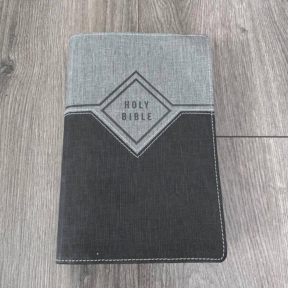 Holy Bible Two Tone Gray Black Textured Cover Thumb Indexed Modern Edition